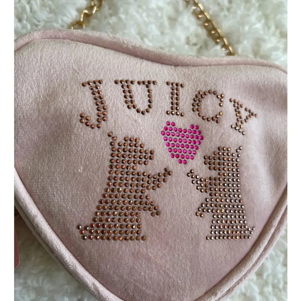 Juicy Couture Kids Mini Soft Pink Heart Gold Chain Rhinestone Purse Shoulder Bag